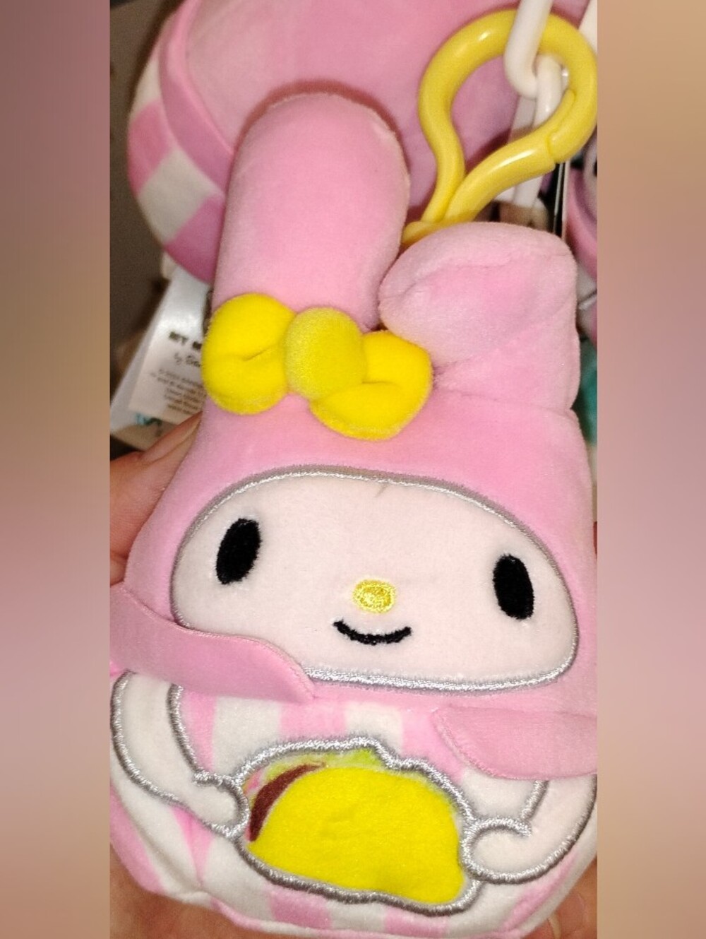 Sanrio My Melody Pink Plush Keychain with Yellow Bow